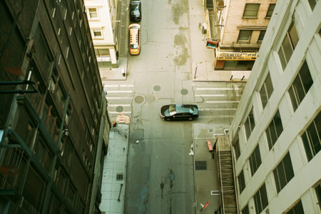 Overhead View of a City Street With Parked Carsの素材