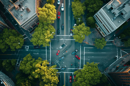 Aerial View of Busy City Street With Cars and Buildingsの素材