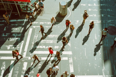 Group of People Walking Across a Busy Street in the Cityの素材