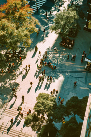 Group of People Walking Next to Tall Building on a Streetの素材