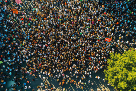 Crowded Street With a Large Group of People Standing Togetherの素材