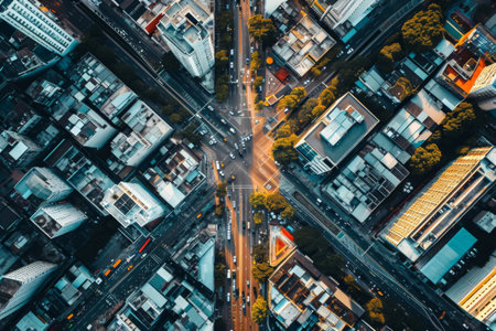 Aerial View of City With Tall Buildings, Urban Landscape and Skyline Photographyの素材