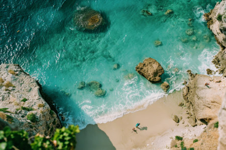 Aerial View of People Enjoying Beach and Oceanの素材