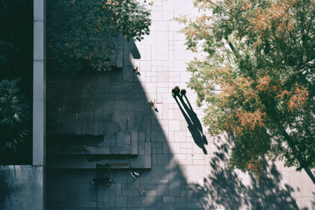 Overhead View of Patio and Trees Surrounded by Greenery and Natureの素材