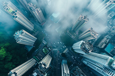 Aerial View of a City Floating in the Cloudsの素材