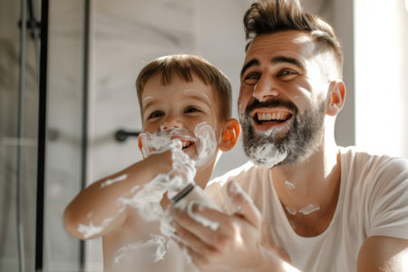 Man and Child Playing With Soapの素材
