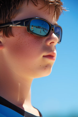 Close-Up of a Person Wearing Sunglassesの素材