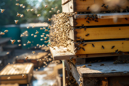 Swarm of Bees Surrounding a Beehive During Flightの素材