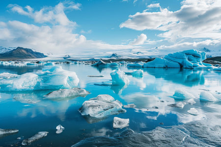 Icebergs Floating in a Majestic Body of Water, Natures Frozen Beautyの素材