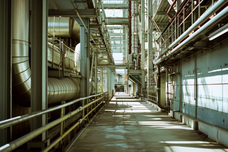 Large Industrial Building With Numerous Pipesの素材