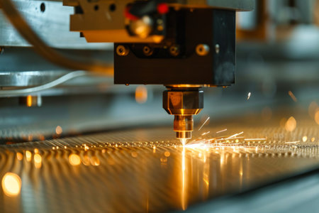 Close-up of Machine Cutting Metal, Precise and Efficient Industrial Workの素材