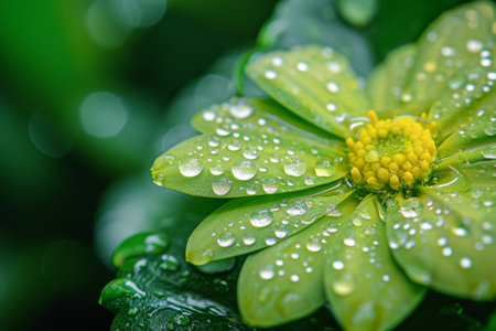 A Green Flower Glistening With Water Dropletsの素材