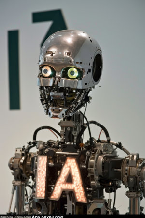 Robot Standing in Front of Signの素材