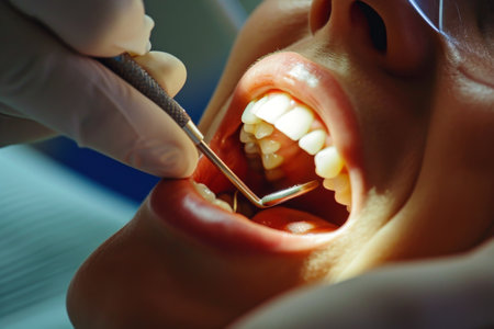 Dentist Examining Mans Teeth for Oral Health Check-Upの素材