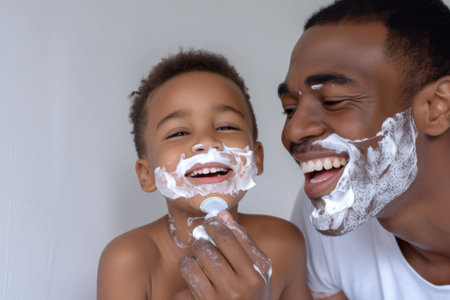Man Shaving Childs Face With Shaving Brushの素材
