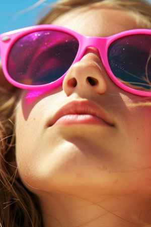 Close-Up of a Person Wearing Pink Sunglassesの素材