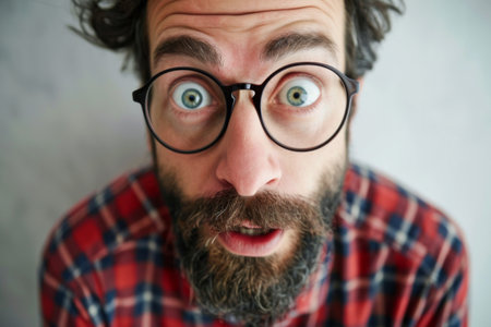 Startled Man With Glasses Wearing a Surprised Expressionの素材