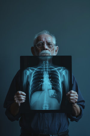Man Holding Up X-ray Image of Chestの素材