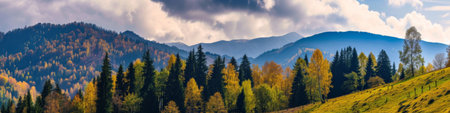 A Painting of a Mountain Scene With Trees in the Foregroundの素材