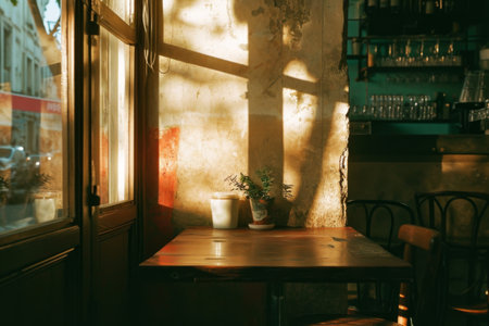 Wooden Table in Front of Window, Simple and Functional Home Decorの素材