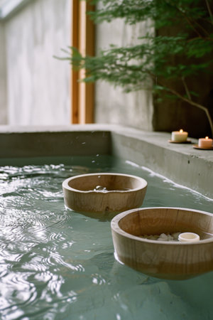 Two Bowls Submerged in Water for an Artistic Shotの素材