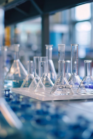 Row of Test Tubes Filled With Liquidの素材