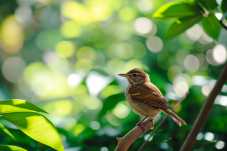 Small Bird Resting on Branch in Treeの素材