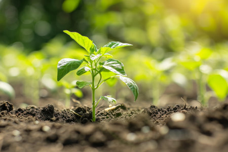 Close-up of a Small Plant Growing in Dirtの素材