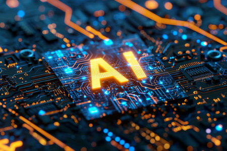 Close-up of Computer Chip With the Letter A On Itの素材