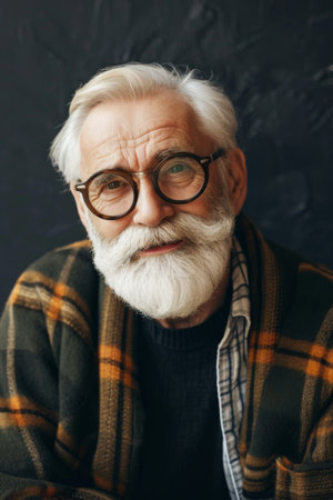 Wise Elderly Gentleman With White Beard and Glasses - Portrait of an Aging Manの素材