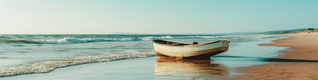 Small Boat Resting on Sandy Beachの素材