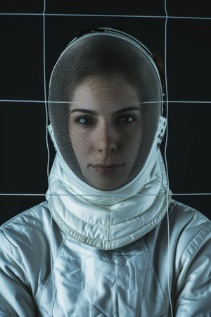 Woman in White Space Suit on Black Backgroundの素材