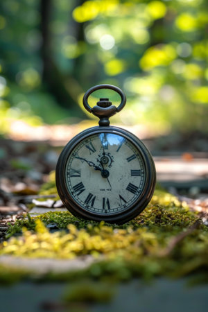 Abandoned Pocket Watch Found Resting on Forest Floorの素材