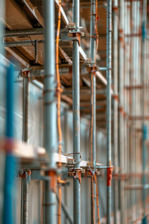 Row of Metal Pipes in Building, Industrial Infrastructure for Plumbing and Heating Systemsの素材