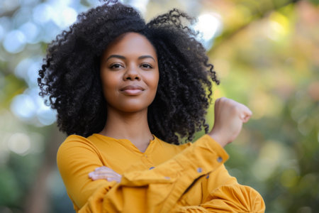 Woman in Yellow Shirt Posing for a Pictureの素材