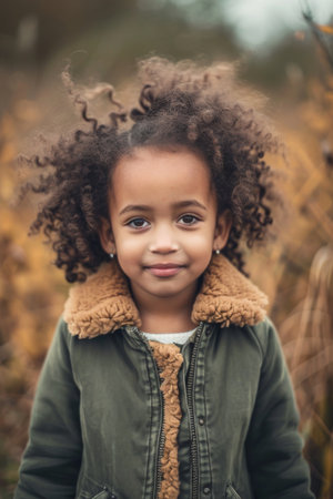 Little Girl Standing in Field of Tall Grassの素材