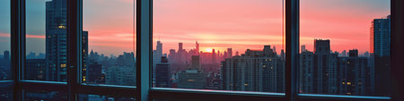 A Window View of a City at Sunsetの素材