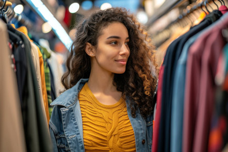 Woman Choosing Clothing Options at a Storeの素材