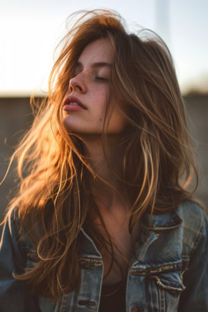 Woman With Long Hair and Denim Jacketの素材