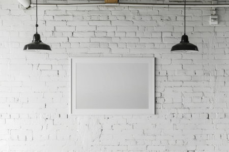 White Brick Wall With Hanging Picture Frame - Minimalist Interior Decorationの素材
