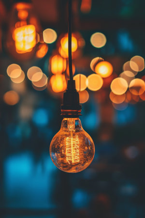 Hanging Light Bulb With Background Lightsの素材