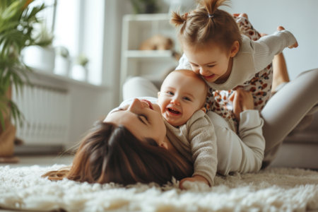 Woman Playing With Baby on the Floor, A Heartwarming Moment of Bonding and Playの素材
