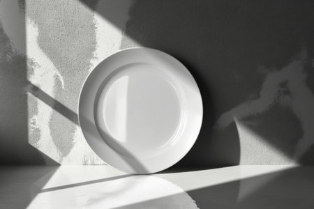 White Plate on Table, Simple and Minimalistic Dining Settingの素材
