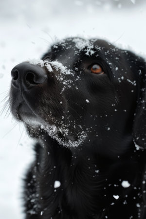 Close-Up Photo of Dog in Snow, Playful Canine Enjoying Winter Wonderlandの素材