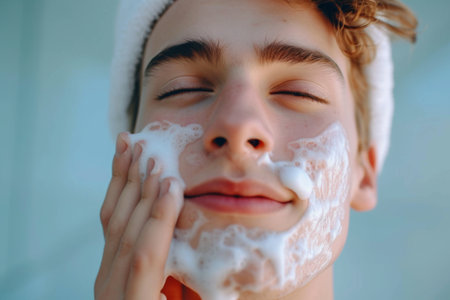Boy With Santa Hat Shaving His Faceの素材