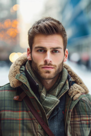 Portrait of Bearded Man in Jacketの素材