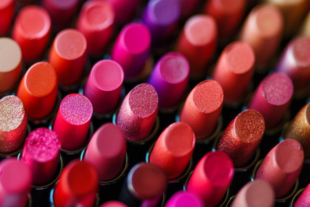 Close-Up of Assorted Colored Lipsticks for Variety and Styleの素材