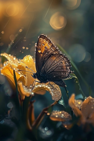 Butterfly Perched on Yellow Flower, Beautiful Nature Close-Up Photographyの素材