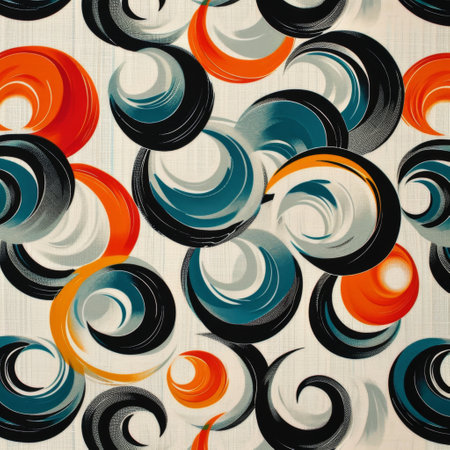 Abstract Painting of Black, Orange, and White Circlesの素材