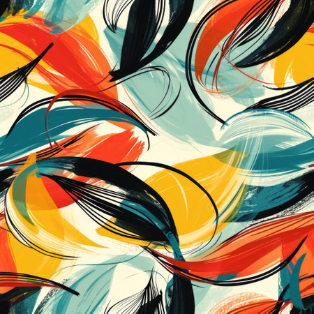 Colorful Abstract Painting in Black, Orange, and Blue, Captivating Modern Artworkの素材